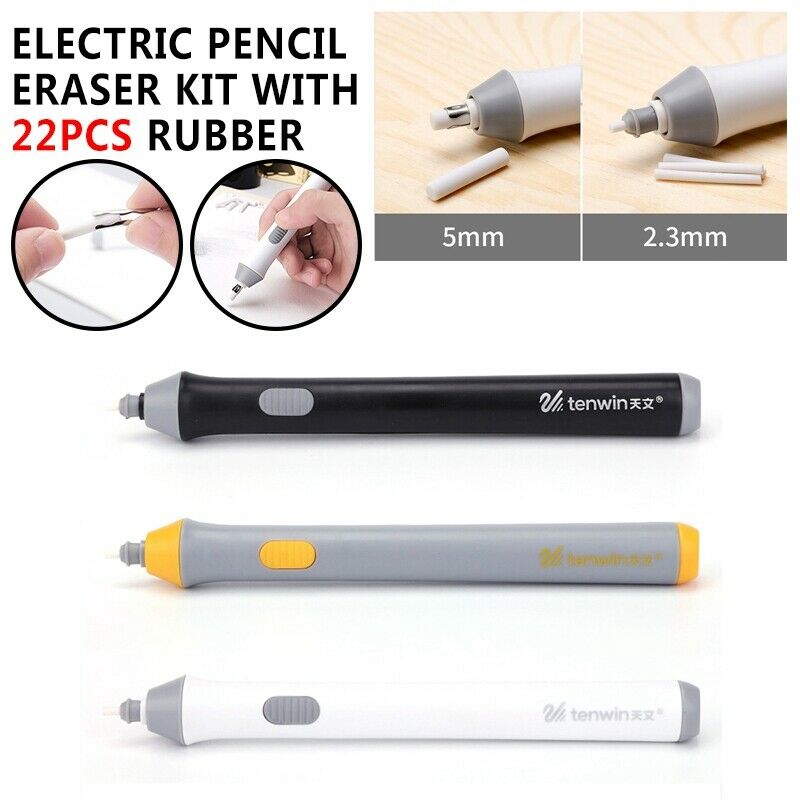 Electric Pencil Eraser Kit W/ 22pcs Rubber Refills Highlights Sketch Drawing